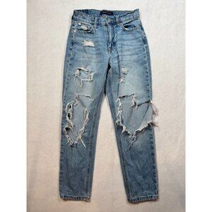 Aeropostale Mom Jean Medium Wash Denim Distressed Destroyed Women's Size 00
